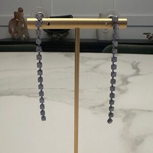 TOVA - Long single chain crystal earrings in purple patina wash - 2.75 inches
